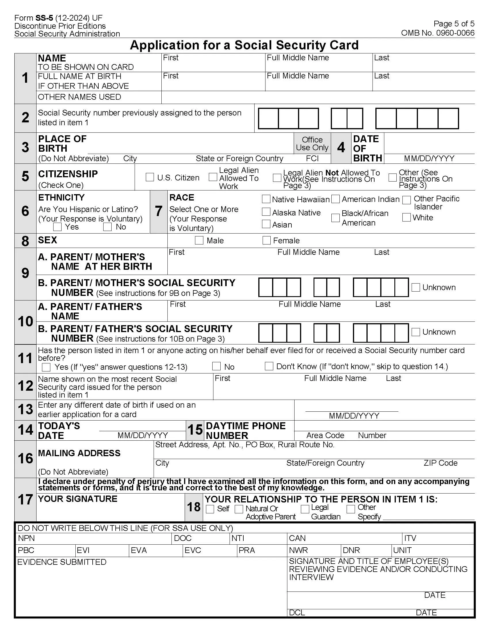 Social Security Card Application Preview